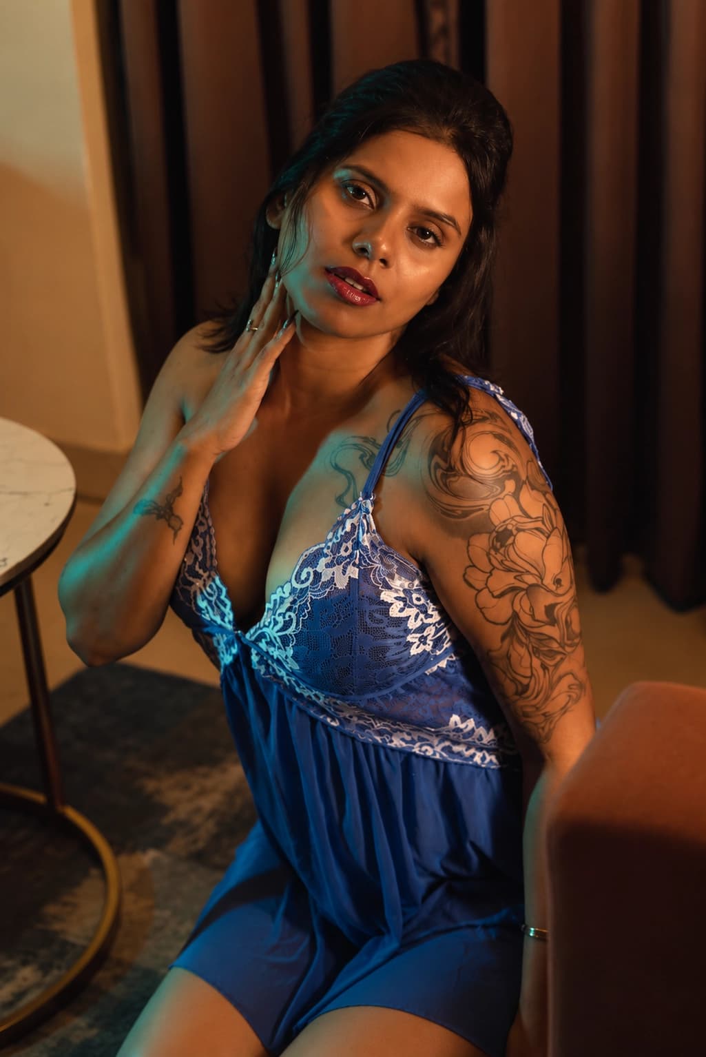 Image of Sexy Insta Bong Baddie Sanchita Bose Nude Leaked Video Shaking Tits and Showing Pussy Hole in Blue Lingerie